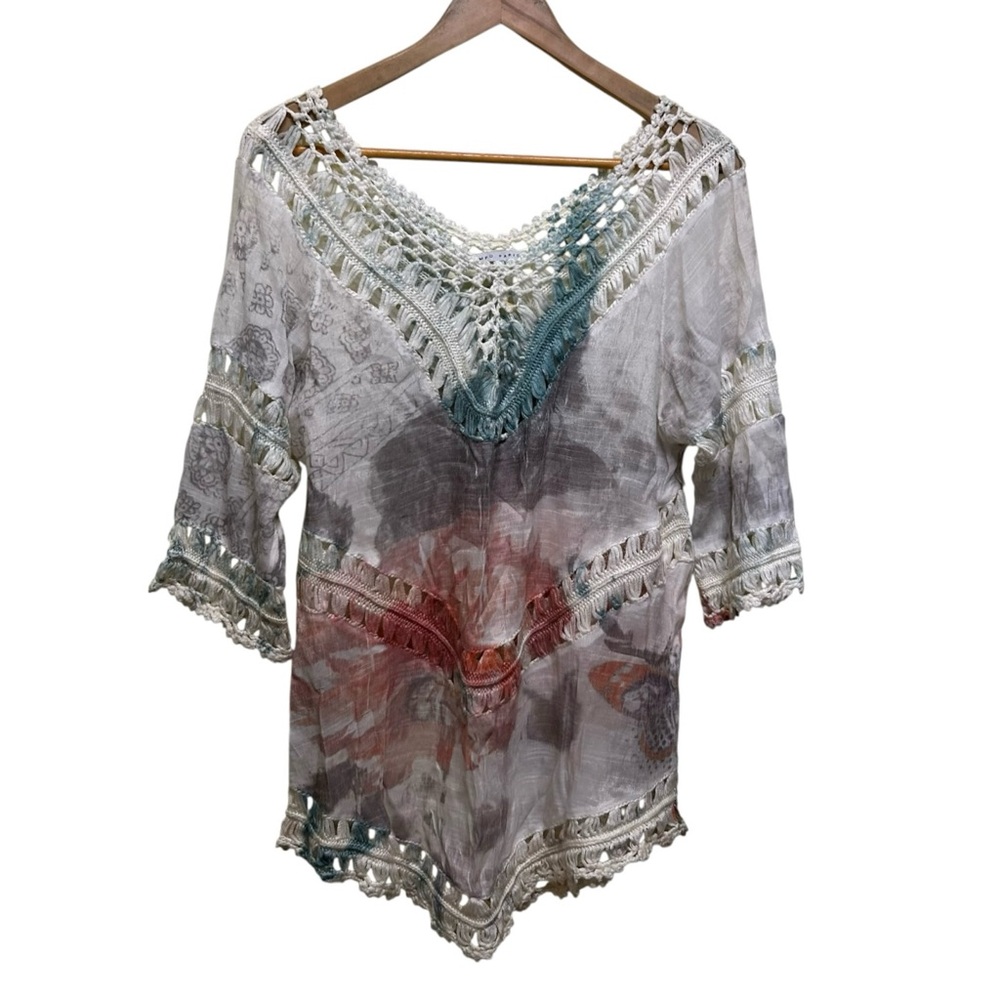 Tempo Paris Boho Crochet Lace Tunic Coverup Top - Size S